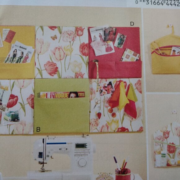 Craft Room Organizer Sewing Pattern Chair Seat Cushion Wall Pockets Butterick 57 - Picture 3 of 11
